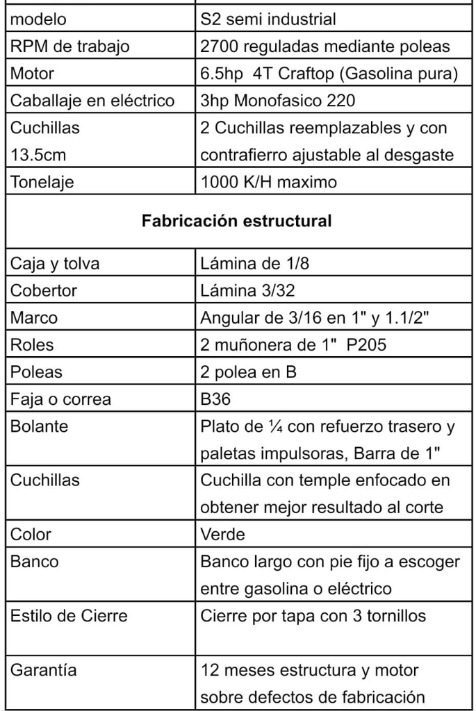 Picadora de pasto Olary S2 ( Ac polea) Normal